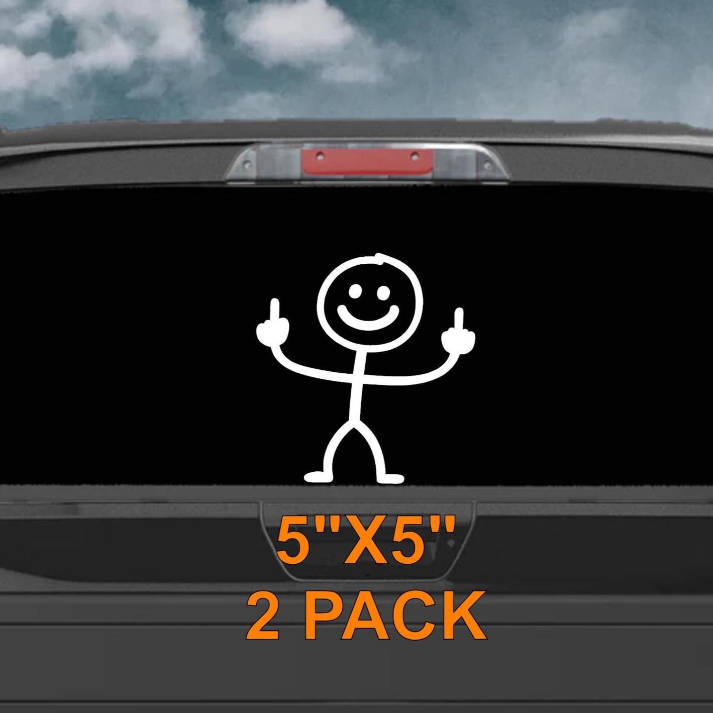 2 Pack Happy Stick Figure Middle Fingers Vinyl Decal Rebellious Humor ...