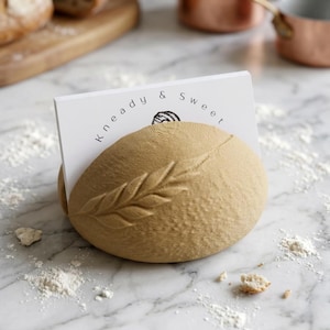 Sourdough bread loaf business card holder with traditional wheat stock scoring design pattern 3d printed farm stand bakery cute card display