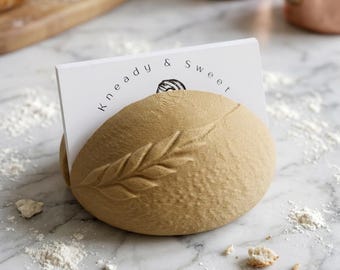 Sourdough bread loaf business card holder with traditional wheat stock scoring design pattern 3d printed farm stand bakery cute card display