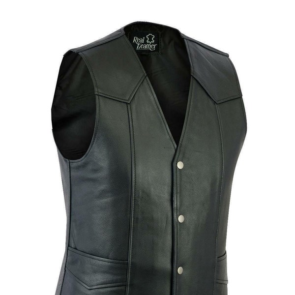 Real Leather Motorcycle Vest Man Cut Off Waistcoat Biker Style