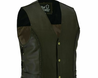 Mens Biker Brown Vest Gilet With Side Laces