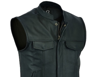 Men's Sons of Anarchy Style Leather Full Grain Cut Off Waistcoat Vest