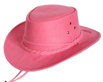 Real Amara Leather Australian Style Cowgirl Hat With Chinstrap