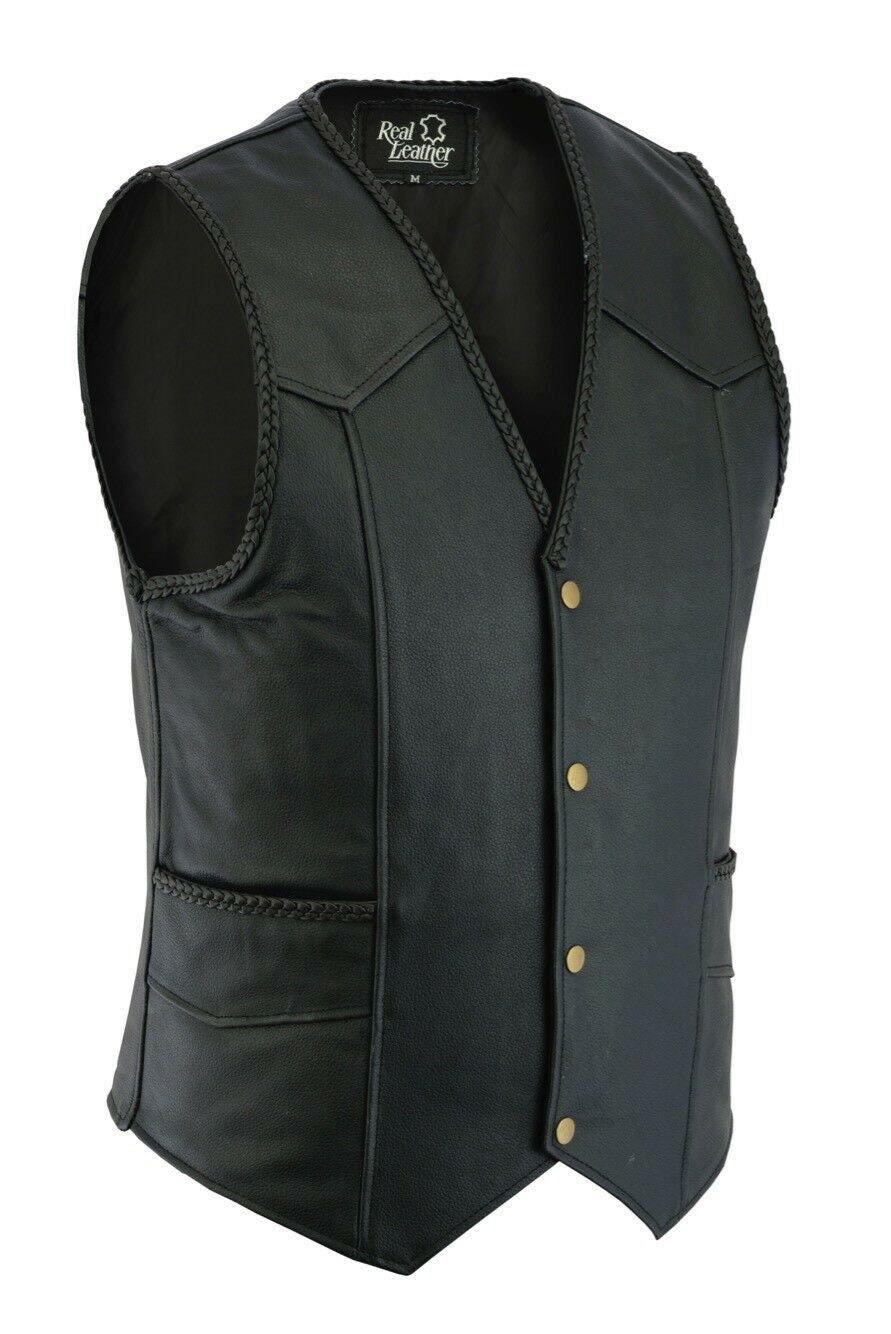 Chaleco de cuero para motociclista para hombre, estilo clásico, color negro