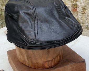 Mens Real Peaky Leather Flat Cap Newsboy Cabbie Gatsby Golf Cap Driver