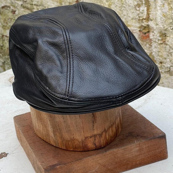 Mens Real Peaky Leather Flat Cap Newsboy Cabbie Gatsby Golf Cap Driver