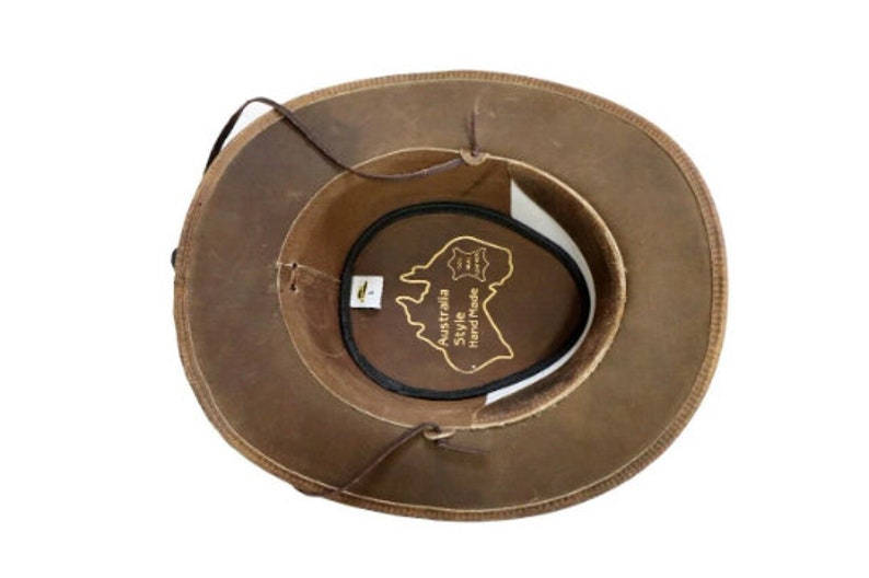 Men's Real Leather Australian Western Cowboy Style Tan Crazy Horse Bush Hats image 6