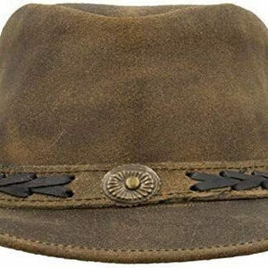 Men's Real Leather Australian Western Cowboy Style Tan Crazy Horse Bush Hats zdjęcie 3