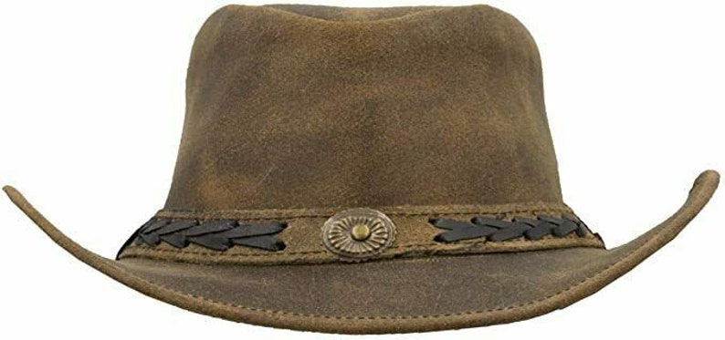 Men's Real Leather Australian Western Cowboy Style Tan Crazy Horse Bush Hats zdjęcie 3