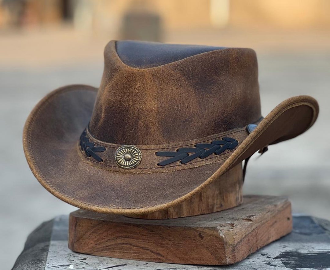 Brown Oiled Leather Western Hats: Weekend Walker USA Made