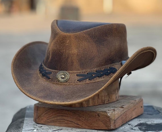 Chapeau de brousse en cuir véritable pour homme - Etsy France