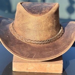 Men's Real Leather Western Crazy Vintage Antique Cowboy Tan Hats zdjęcie 2