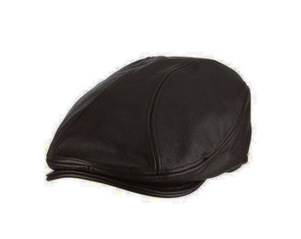 Brown Leather Real Cowhide Ivy Flat Newsboy Cap Gatsby Golf Hat Driver Cabbies