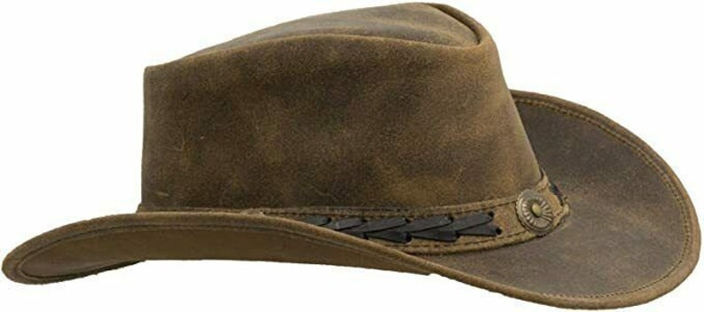 Men's Real Leather Australian Western Cowboy Style Tan Crazy Horse Bush Hats zdjęcie 2