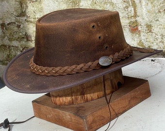 Australian Western Outback Bush Crazy Horse Leather Vintage Cowboy Hat New Unisex