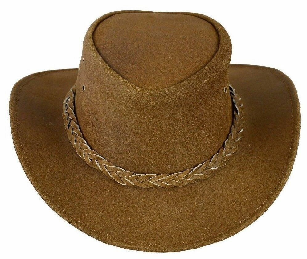 Australian Style Cowboy Hat Western Tan Brown Bush Hat Leather Etsy
