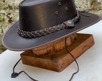 Sombrero de vaquero australiano de cuero genuino Western Outback Bush hecho a mano marrón