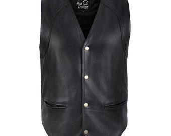 Mens Casual Real Genuine Leather Western Style Biker Waistcoat Cowhide Leather