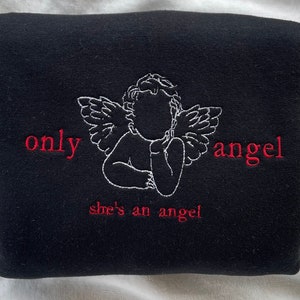 Angel Baby Inspired Crewneck Sweater Embroidered Sweater Black