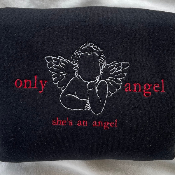 Angel Baby Inspired Crewneck Sweater Embroidered Sweater Black