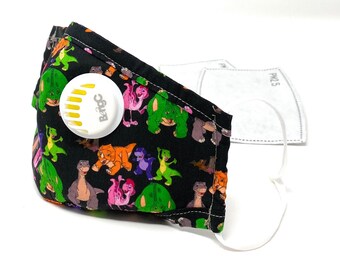 Dinosaur Print Face Mask: Cotton, Triple Layer, Filter Pocket