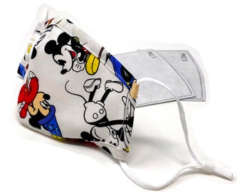 Mickey Mouse Face Mask: 3-Layer Cotton with Nose Clip & Filter