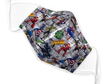 Super Hero Face Mask: Triple Layer Cotton with Nose Clip & Filter Pocket
