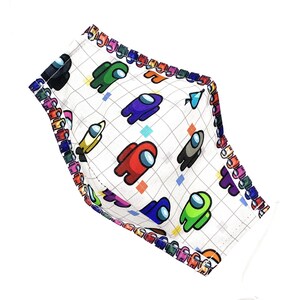 Among Us Crewmate Space GRID Face Mask for Kids and Adults - Nose Wire Clip, Filter Pocket - Triple Layer Cotton Maskara by BengC YWH04