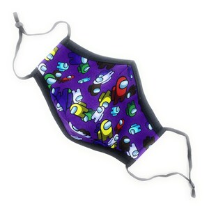Among Us Crewmate Game PURPLE Face Mask for Kids and Adults - Nose Wire Clip, Filter Pocket - Triple Layer Cotton Maskara by BengC YWH03
