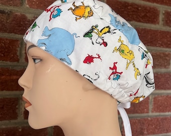 Seuss Lined Scrub Cap: Unisex Cotton Adjustable Surgical Hat for Pediatric Nurse Hospital Worker