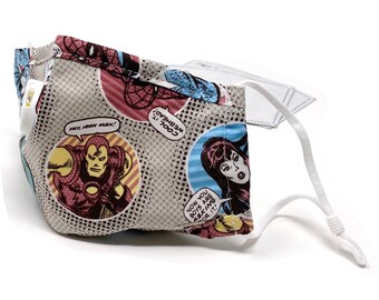 Super Hero Badges Face Mask | Adult & Kids | Triple Layer Cotton Filter Pocket
