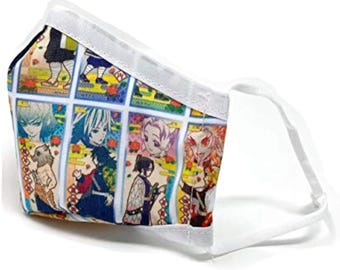 Anime Manga Slayer Adult Face Mask | Pastel Grid, Triple Layer Cotton
