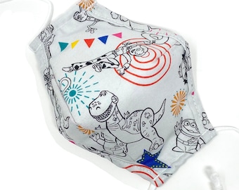 Toy Movie Face Mask: Kids & Adults, Triple Layer Cotton with Filter Pocket