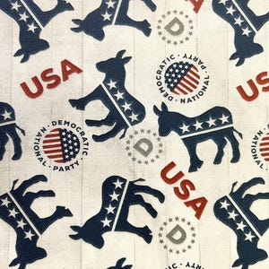 Democrat Donkey Cotton Fabric: Blue USA Political Print (OOP Vintage)