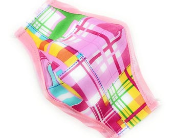 Pink Madras Plaid Cotton Adult Face Mask | 3D Fit with Nose Clip