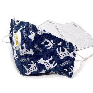 Democrat Donkey Adult Face Mask: Cotton, Breathing Vent, 2 Filters