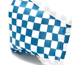 Blue White Check Face Mask: Adult 3D Fit Cotton Mask with Nose Clip