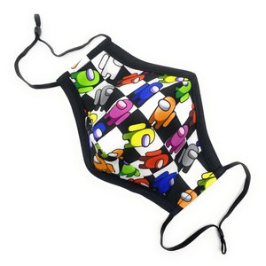 Among Us Crewmate Gaming CHECK Face Mask for Kids and Adults - Nose Wire Clip, Filter Pocket - Triple Layer Cotton Maskara by BengC YWH07
