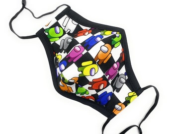 Among Us Crewmate Black White Check Face Mask for Kids & Adults