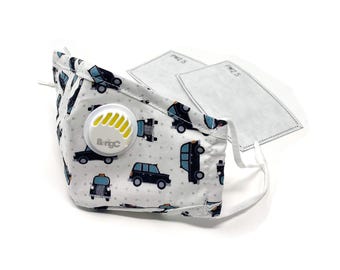 London Black Cab Car Adult Mask: Cotton with Filter Pocket - Comfortable, Breathable, Reusable