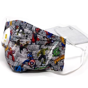 Superhero Comics Face Mask: Kids & Adults, Breathable Cotton with Filters
