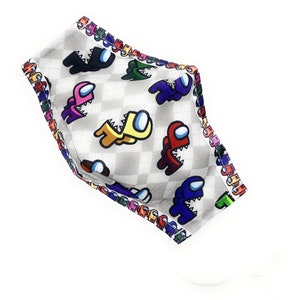 Among Us Crewmate Sus IMPOSTOR Face Mask for Kids and Adults - Nose Wire Clip, Filter Pocket - Triple Layer Cotton Maskara by BengC YWH06