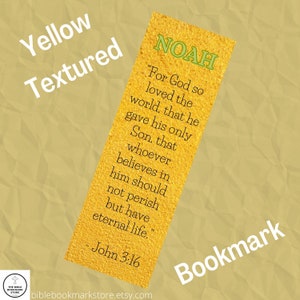 Laminado, nome, versículo bíblico, personalizável, marcador texturizado amarelo personalizado