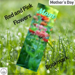 Laminado, Nombre, Versículo de la Biblia, Personalizable, Personalizado Día de la Madre - Marcapáginas Flores Rojas y Rosas