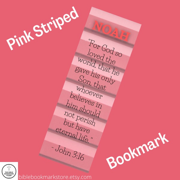 Laminated, Name, Bible Verse, Personalizable, Custom Pink Striped Bookmark
