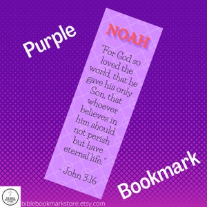 Laminado, nome, versículo bíblico, personalizável, marcador roxo personalizado