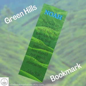 Laminado, nome, versículo bíblico, personalizável, marcador personalizado de Green Hills