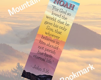 Laminated, Name, Bible Verse, Personalizable, Custom Mountain Bookmark