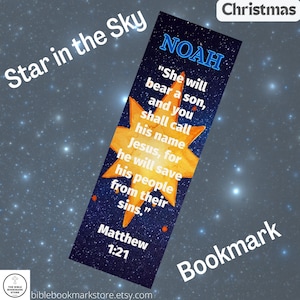 Gelamineerd, Naam, Bijbelvers, Personaliseerbaar, Custom Christmas - Star in the Sky Bookmark