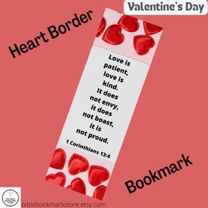 Laminé, nom, verset de la Bible, personnalisable, personnalisé Saint Valentin - signet de bordure de coeur